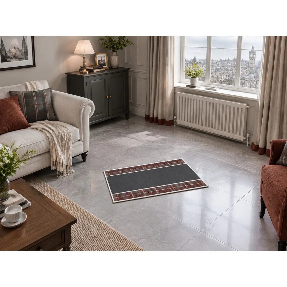 VIKAMA British Slate Brick Linen Stripe Flannel Door Mat, Thickened Memory Foam Mat, UK Home Decor for Bedroom, Porch