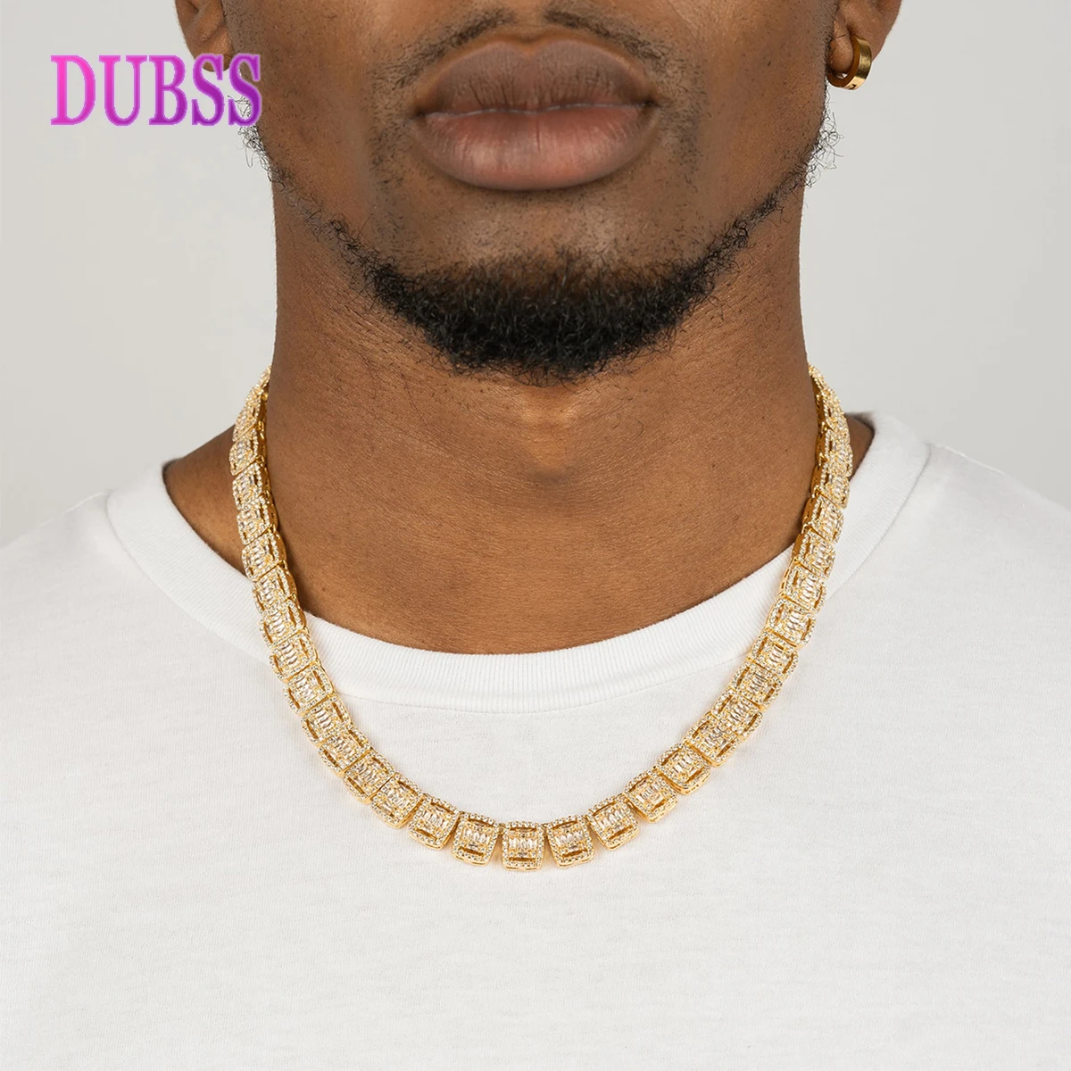 

DUBSS Baguette Necklace for Men Tennis Chain Choker Real Gold Plated Hip Hop Jewelry Christmas Gift