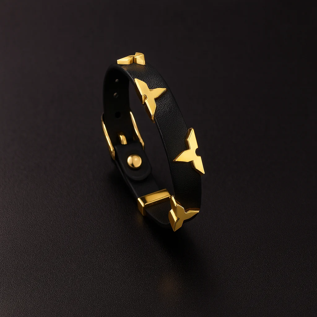 Fashion Leather Bracelet for Women Men with Gold Tone Butterfly Studs, Adjustable Wristband, 6 Colors Available, Trendy Gift