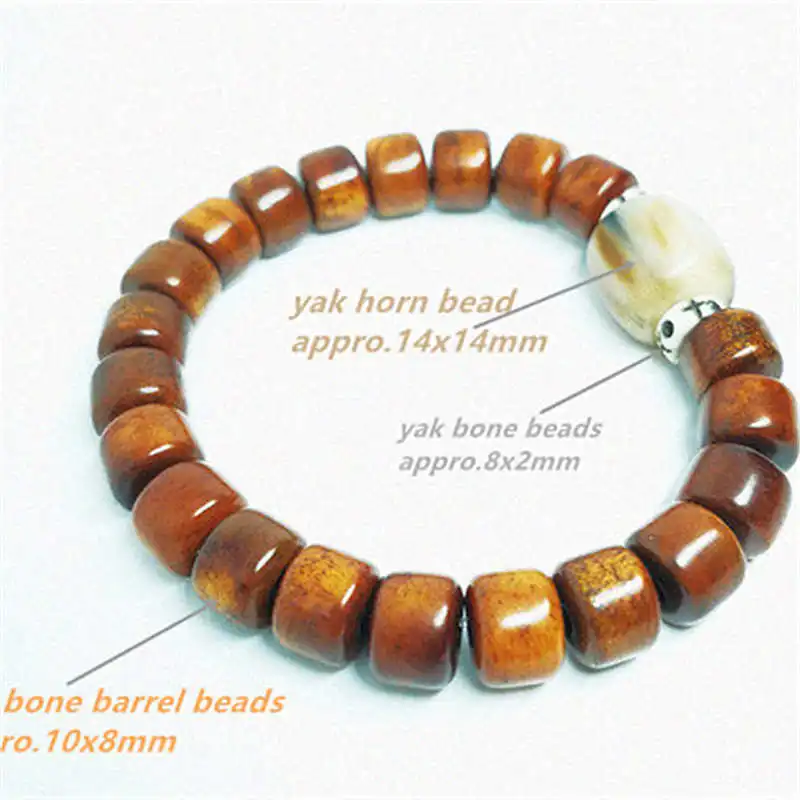 Tibetan Bracelet Stretch Old Color with Barrel Ox Horn Spacer for Man Woman BB-032 - view 4