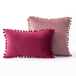 Velvet Throw Pillow Cover with Cute Pompom 30x50cm 45x45cm 50x50cm European Luxury Cushion Case for Christmas Gift Pillow Cover