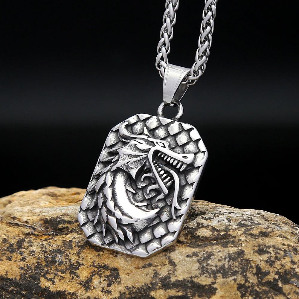 

Fashion Vintage Viking Dragon Necklace Stainless Steel Nordic Amulet Pendant For Men Unique Animal Jewelry Gifts Dropshipping