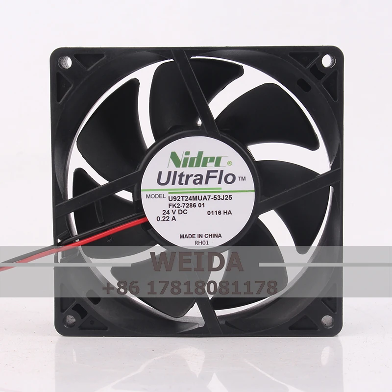 

U92T24MUA7-53J25 Case Cooling Fan for Nidec 12V 48V DC24V 0.14A EC AC 92X92X25MM 9CM 9225 3-wire Silent High Air Volume Inverter