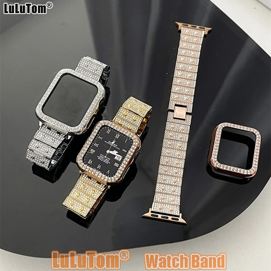 Luxury CT Metal Strap For Apple Watch Band 38 40 41 42 44 46 49 mm Diamond Jewelry iWatch Series 10 9 8 7 6 5 SE Ultra Bracelets