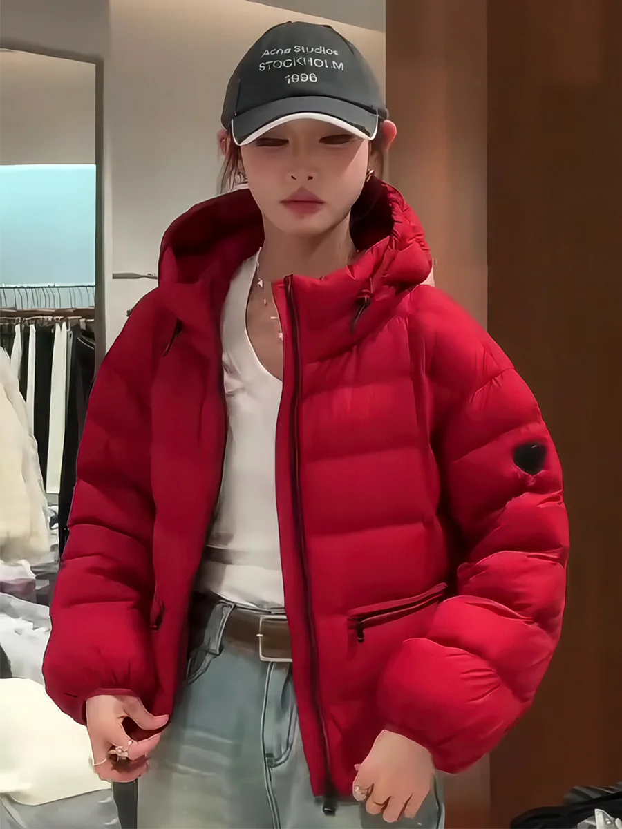 

Красная женская зимняя утепленная куртка-пуховик с молнией, повседневная, теплая, с несъемным капюшоном, защита от мороза