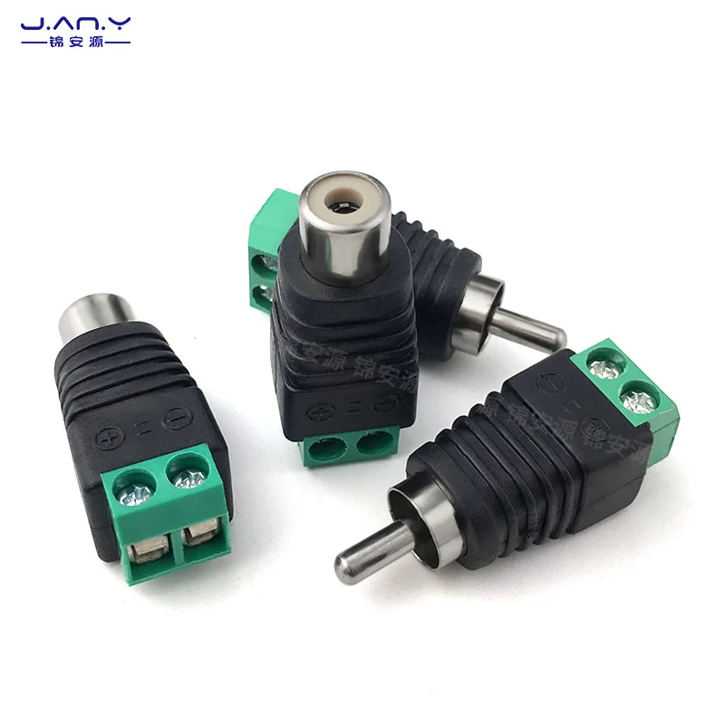 Monitor solderless AV male and female connector RCA audio plug green end positive and negative screw av lotus male TV connector