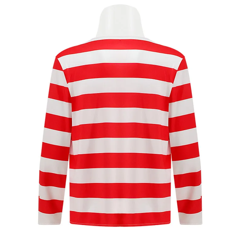 Wheres Waldo Striped Shirt Youth Kids Boys Wally Costume Shirt Glasses and Hat Socks Unisex Adults Halloween Cosplay Costume image 4