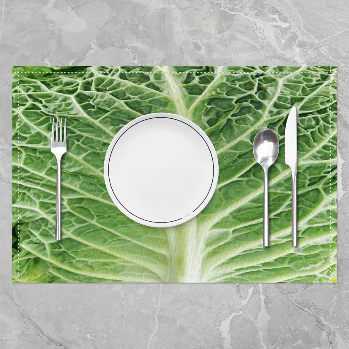 Funny Cabbage Leaf Set of 4 Table Mats for Kids Boys Girls,Green Lettuce Leaf Placemats,Realistic Vegetable Place Mats
