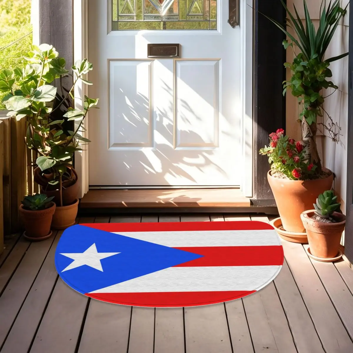 Puerto Rico Flag Soft Flannel Half Round Doormat Non Slip Bathroom Mat Absorbent Floor Carpet for Laundry Room Bathroom