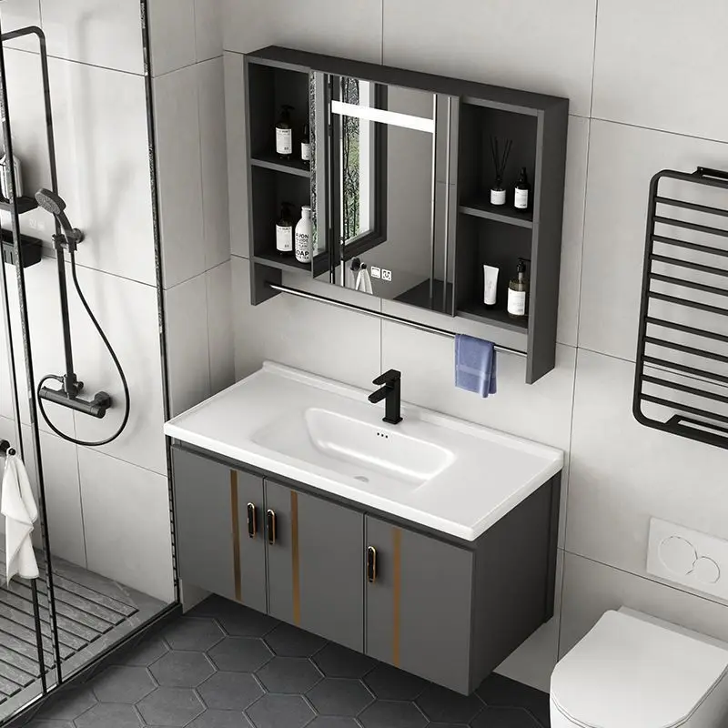 Aluminum alloy bathroom cabinet ceramic integrated basin wash basin cabinet combination bathroom washbasin countertop integrated