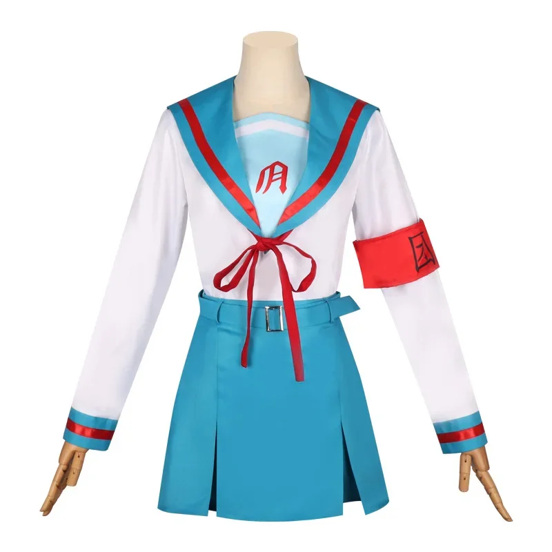 

Halloween comic show performance costume, sky blue sailor uniform cosplay set Haruhi Suzumiya's melancholy cos costume