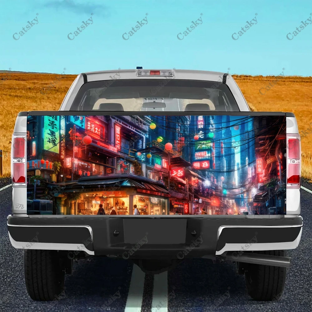 City Street Painting Truck Tailgate Wrap Professional Grade Material Universal Fit for Full Size Trucks Weatherproof