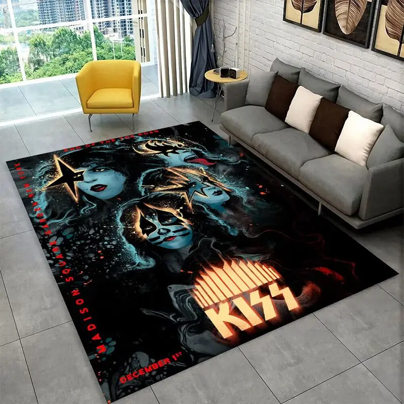 Retro Kiss Rock Heavy Metal Band Carpet Rug for Playroom Bedroom Living Room Sofa Home Decor,kid Area Rug Non-slip Floor Mat