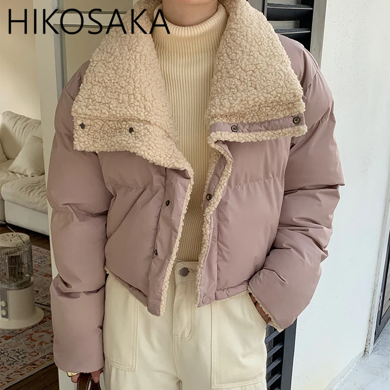 Korean Chic New Winter Warm Parkas Stand Collar Reversible Casual Coats Single Breasted Loose Short Jackets 2024 New Outwears