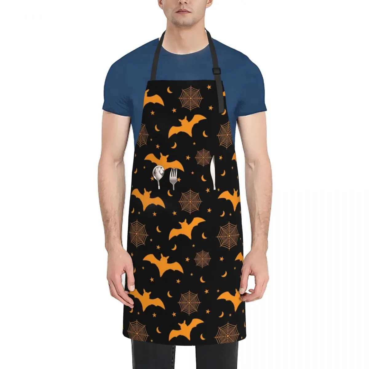 

Black Orange Bat Pattern Cute Halloween Pattern 2022 Apron Kitchen New 2022 Year Kitchen Items Apron