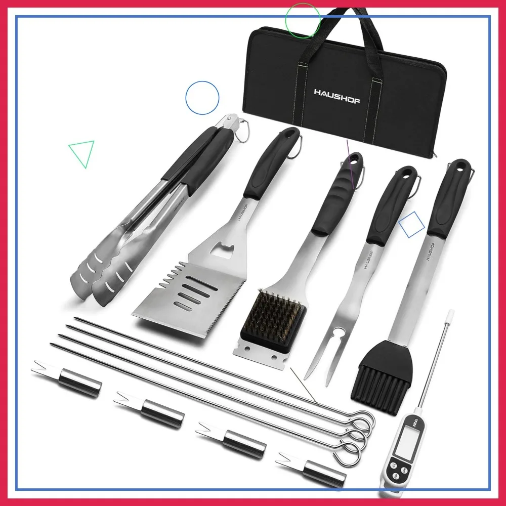 

15-Piece Stainless Steel BBQ Grill Set with Spatula, Tongs, Thermometer & Bag - Ideal Gift
