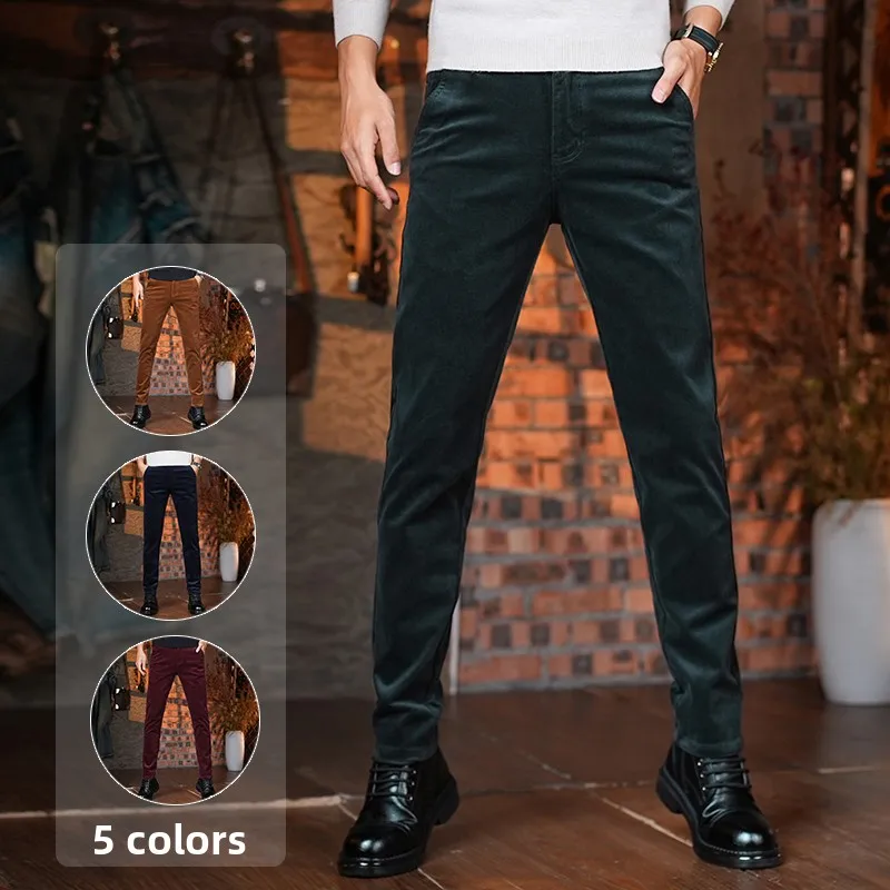 

Autumn Winter Corduroy Men's Casual Pants Faion Urban Sle Small Footwear Cotton Warm Outer Trousers for Daily Wear