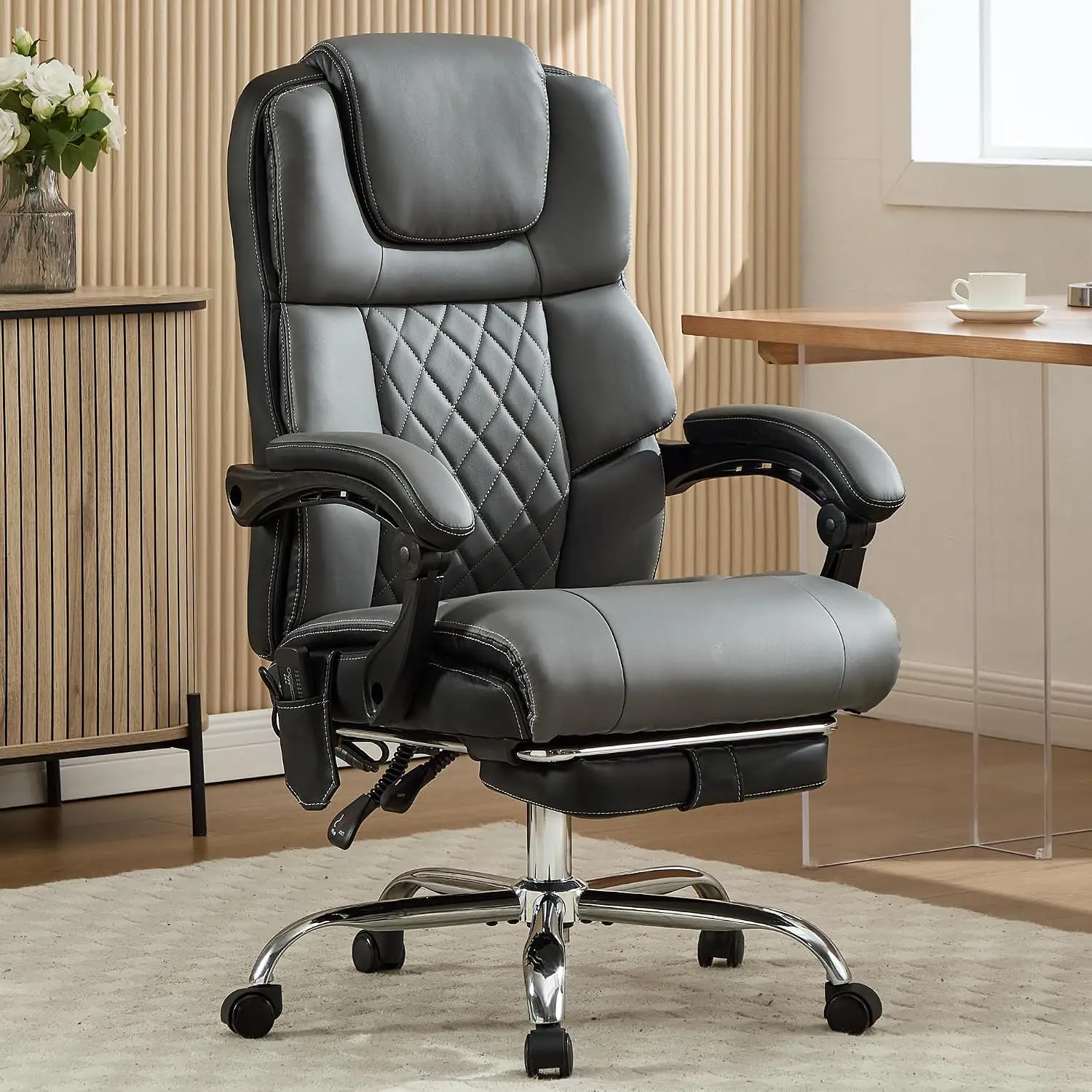 Massage Office Chair with Heat & Footrest,Heated Comfy Reclining Desk Chair with Vibration,Executive Big and Tall Chairs