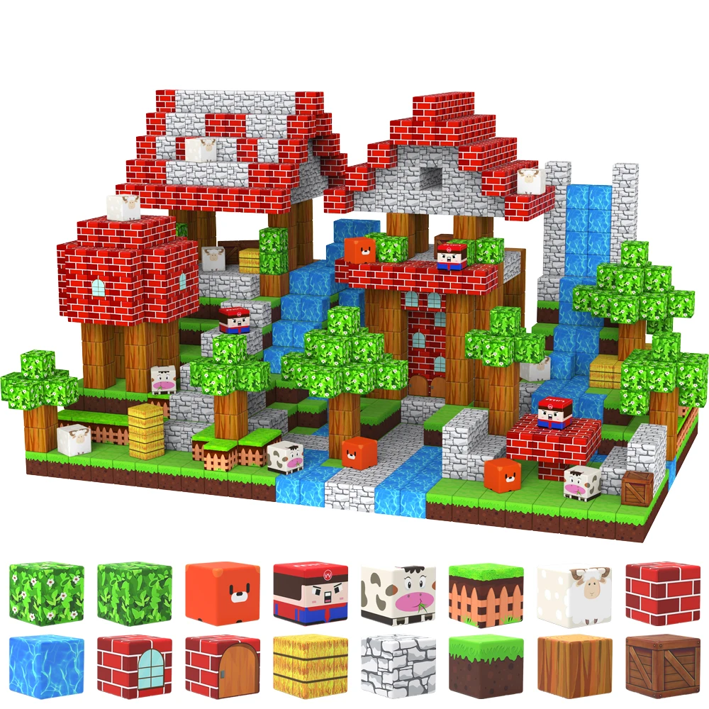 Animal World Magnetic Building Blocks Mine World Magnet Cube for Stacking Construction Set Educate Sensory Toys Kids Boys Girls