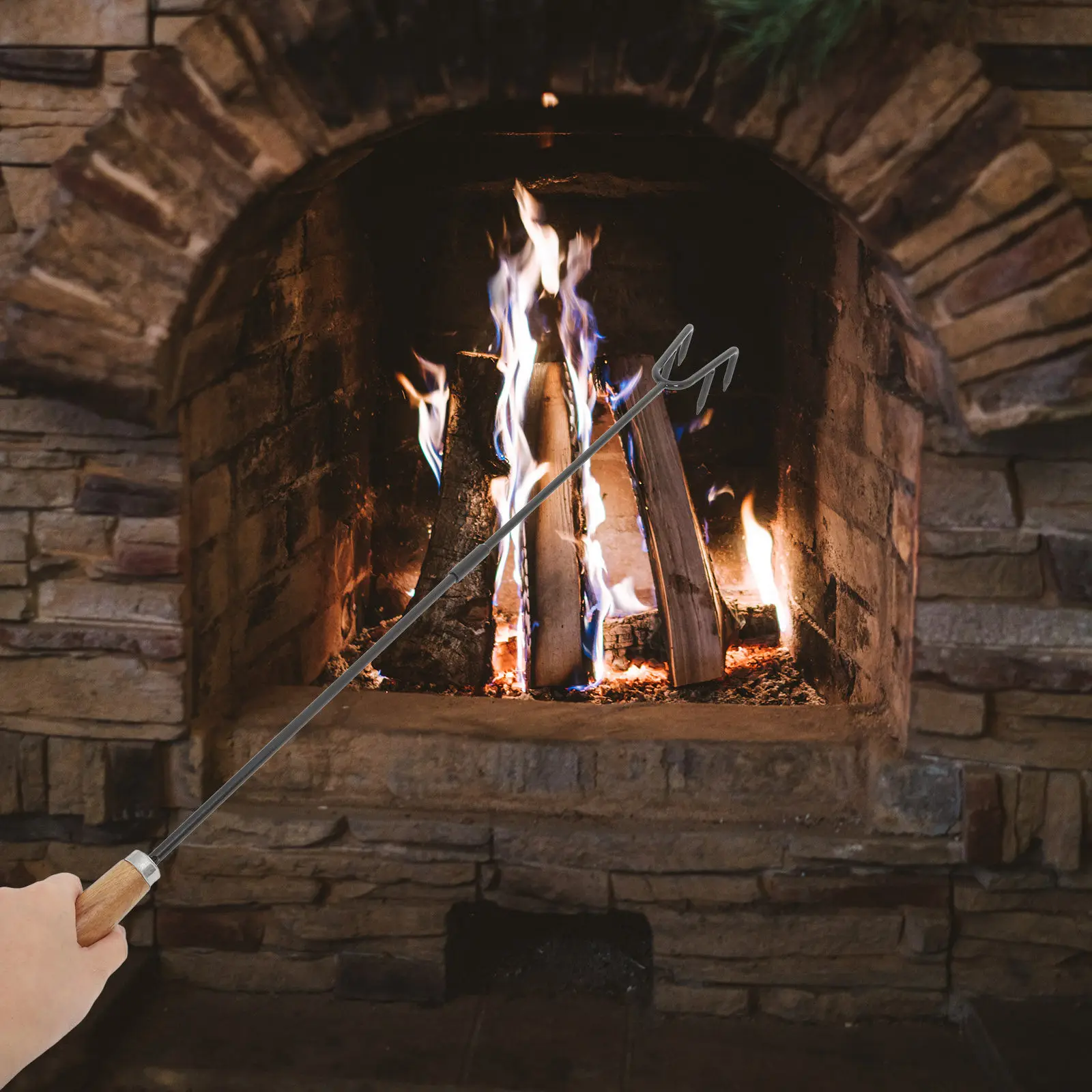 Two-Section Fire Poker Stroking Ash Removal Charcoal Flipping Outdoor Fireplace Tool Long Handle Heavy Duty Fire Pit Accessories