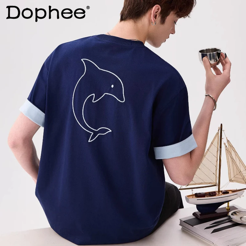 

Men's 2026 Summer New Fashion Embroidered Chic T-shirts Round Neck Comfort Versatile Short Sleeve Tops Handsome Breathable Tees