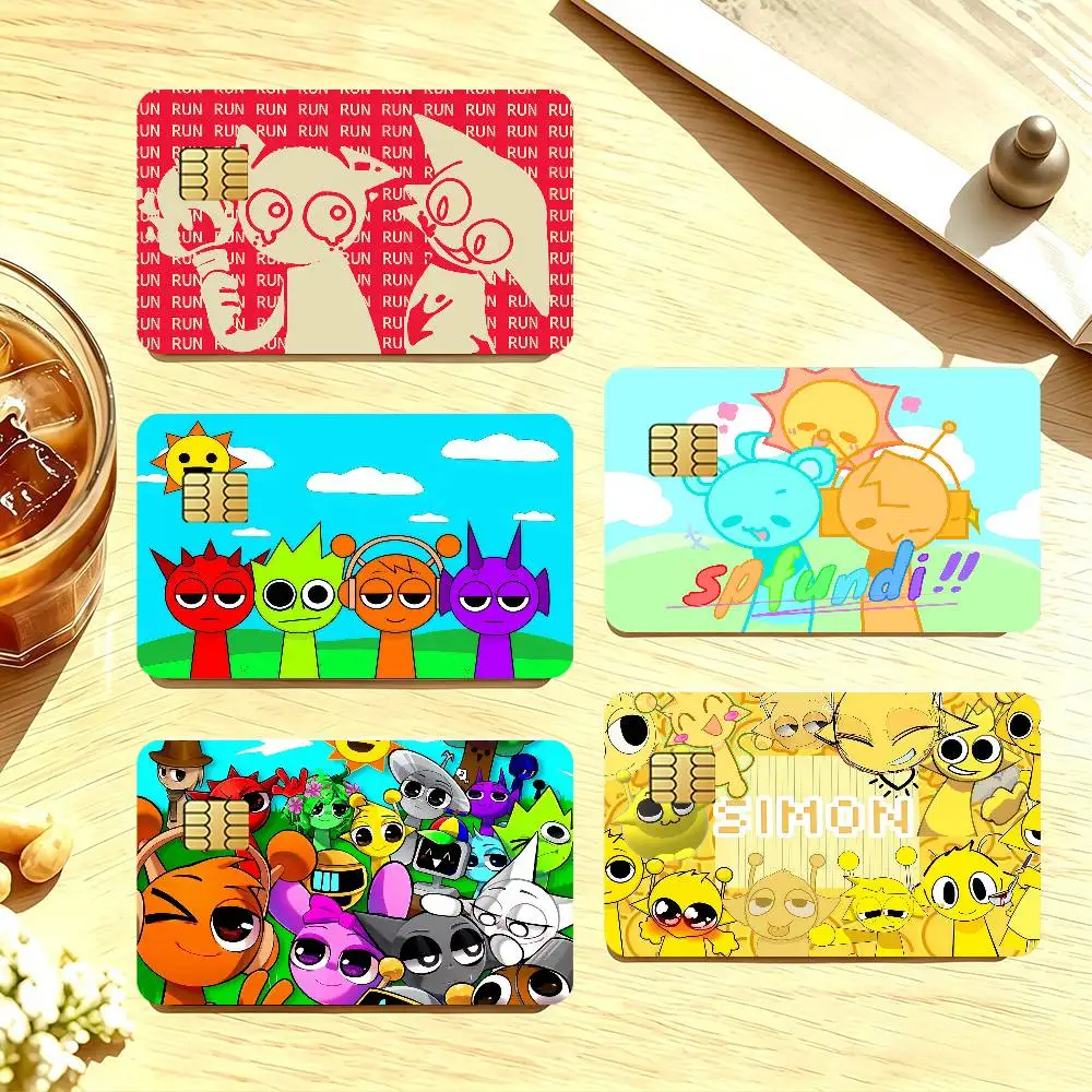 Cartoon S-Sprunki Pattern Credit Card Public Transportation Cards Sticker Waterproof Card Face Decoration 4PCS