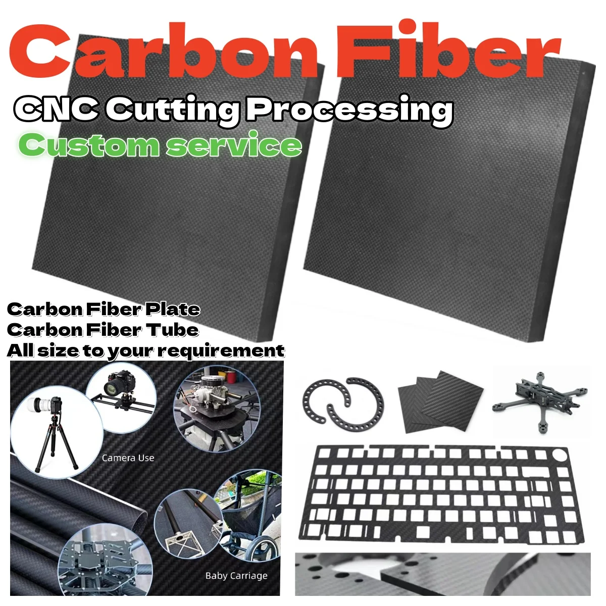 

0.2-20MM Carbon Fiber Plate Panel Sheet RC Airplane Drone Arm CNC Cutting Engrave Carve Chamfer Countersunk Silkscreen Punching