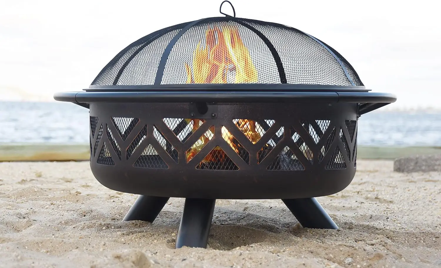 Oil Rubbed Outdoor Firebowl with Geometric Design