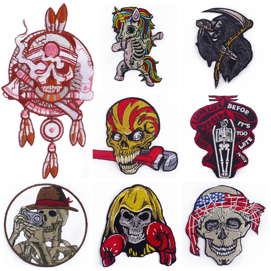 8pcs / lot exquisite street punk skeleton 3D embroidery cloth patch armband badge DIY accessories clothing bag decoration