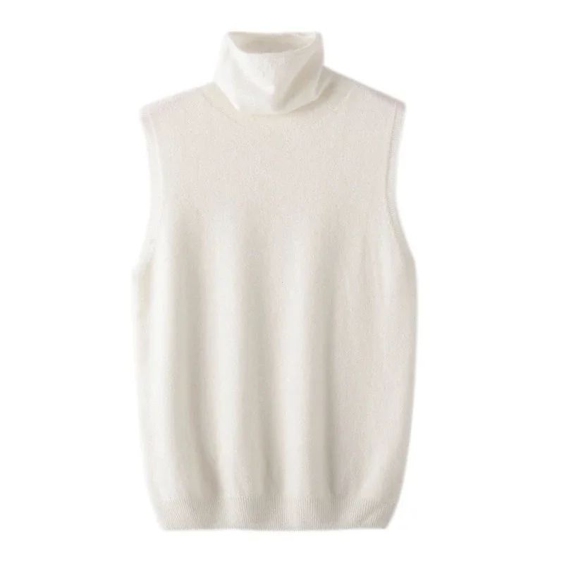 Women 100% Merino Wool Sleeveless Pullovers Turtleneck Sweater Waistcoat Wool Knitwear Spring Autumn Winter Fashion Vest Tops