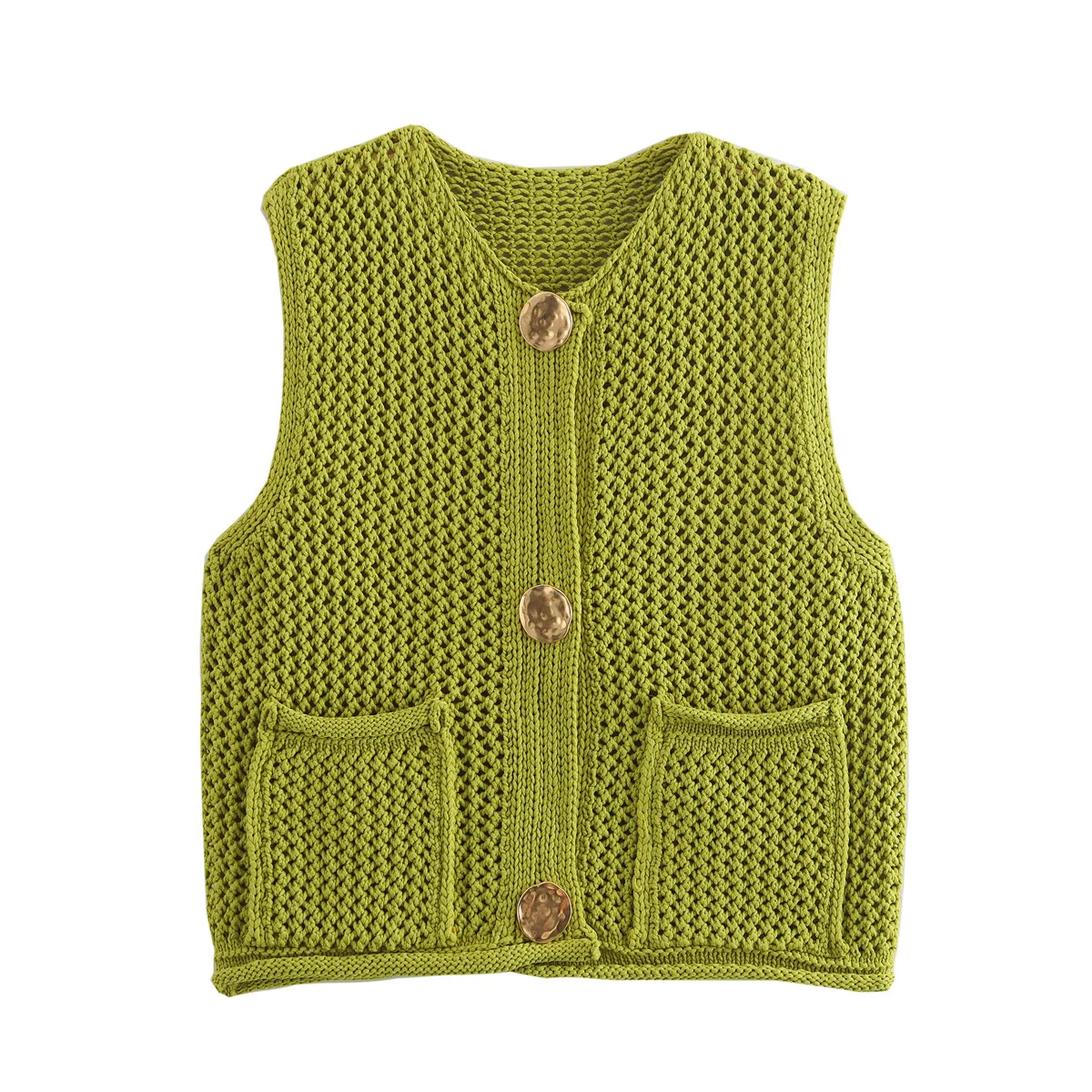 TRAF Crop Knit Vest Top Women Knitwears Sleeveless Vests for Women Summer Cropped Sweater Vest Woman Button Knitted Vest Women