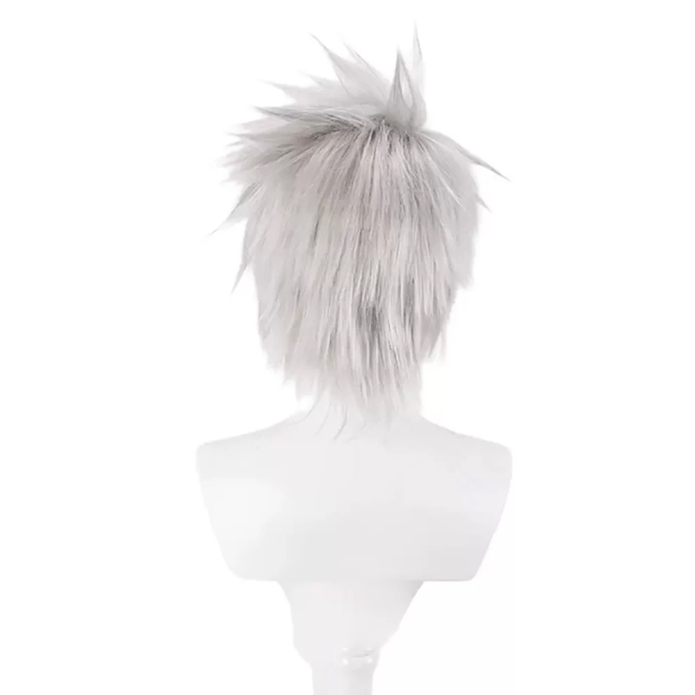 HAIRJOY ​​Kunsthaar-Perücke, Hatake Kakashi Cosplay-Perücke, kurze silberweiße Perücke, hitzebeständige Faser, Rosennetz – Detail 4
