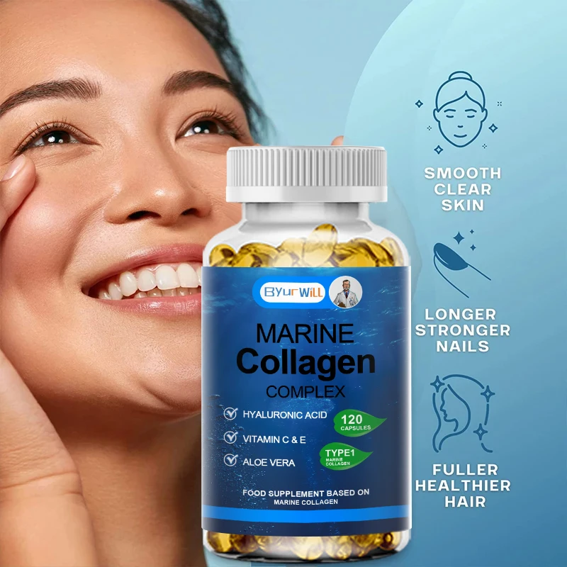 Marine Collagen Capsules with Hyaluronic Acid, Vitamin C & E - Preserve Beauty Firm Skin, Strong Nails & Hair, Healthy Joints