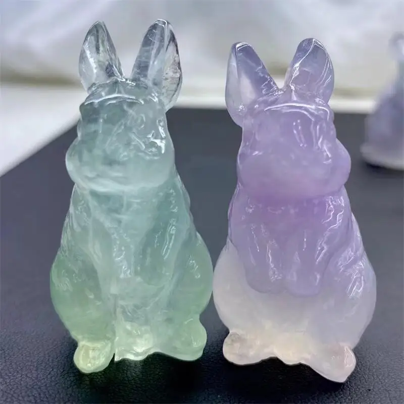 5CM Natural Macaron Fluorite Rabbit Carving Healing Fengshui Crystal Stone Gifts Home Decoration 1PCS