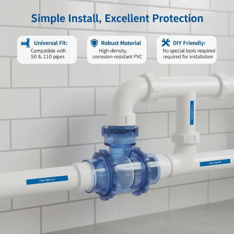 PVC Movable Transparent Anti Reflux Valve Anti Backwash Blockage Proof for Home Renovation Plumbing Works