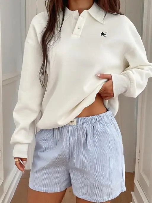 

2025 Autumn/Winter New Women's Fashion Leisure Vacation Button Long Sleeve Polo Shirt Top Women's Wear