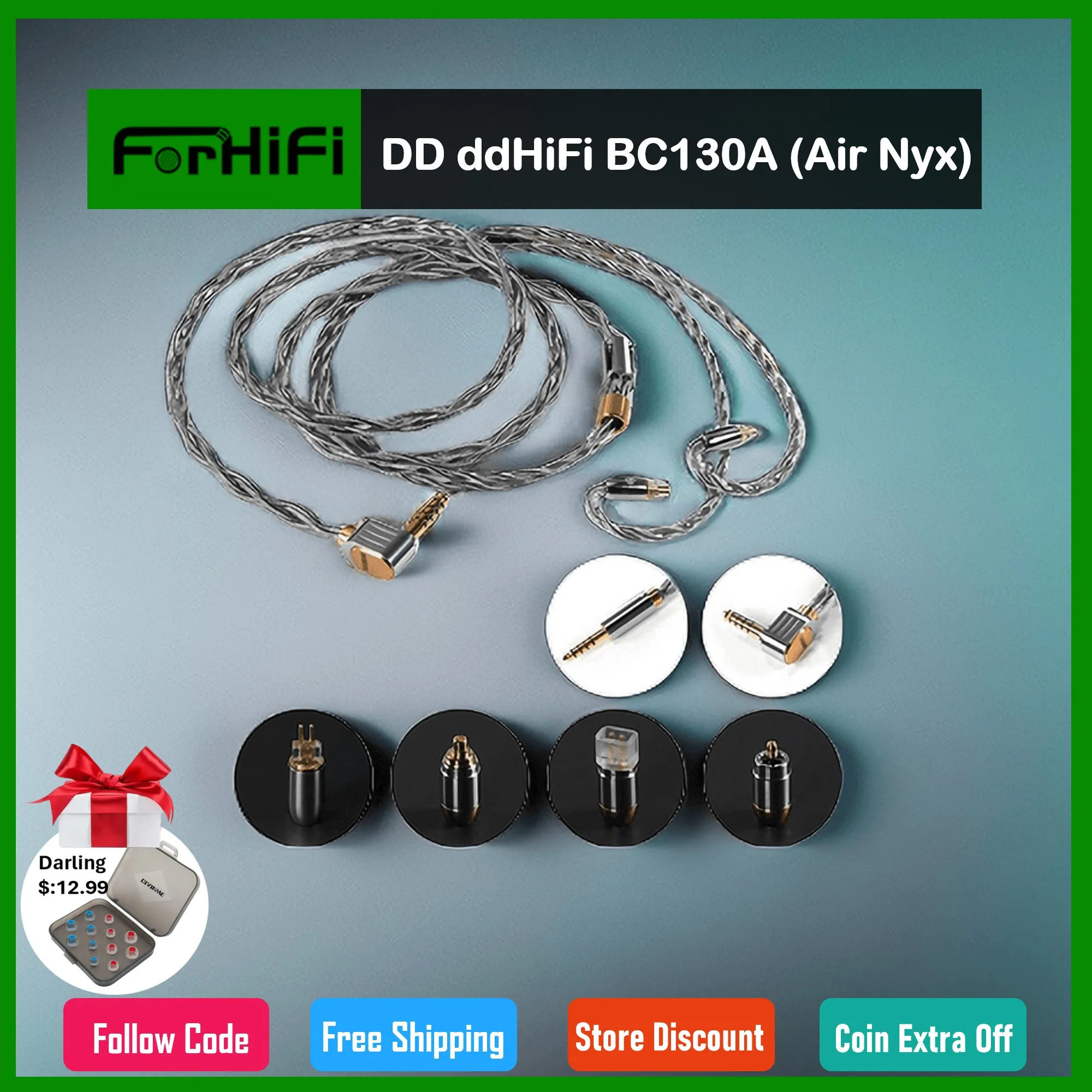 

DD ddHiFi BC130A (Air Nyx) Silver Earphone Upgrade Cable with Shielding Layer, Support Customize Plug, Connector and Length