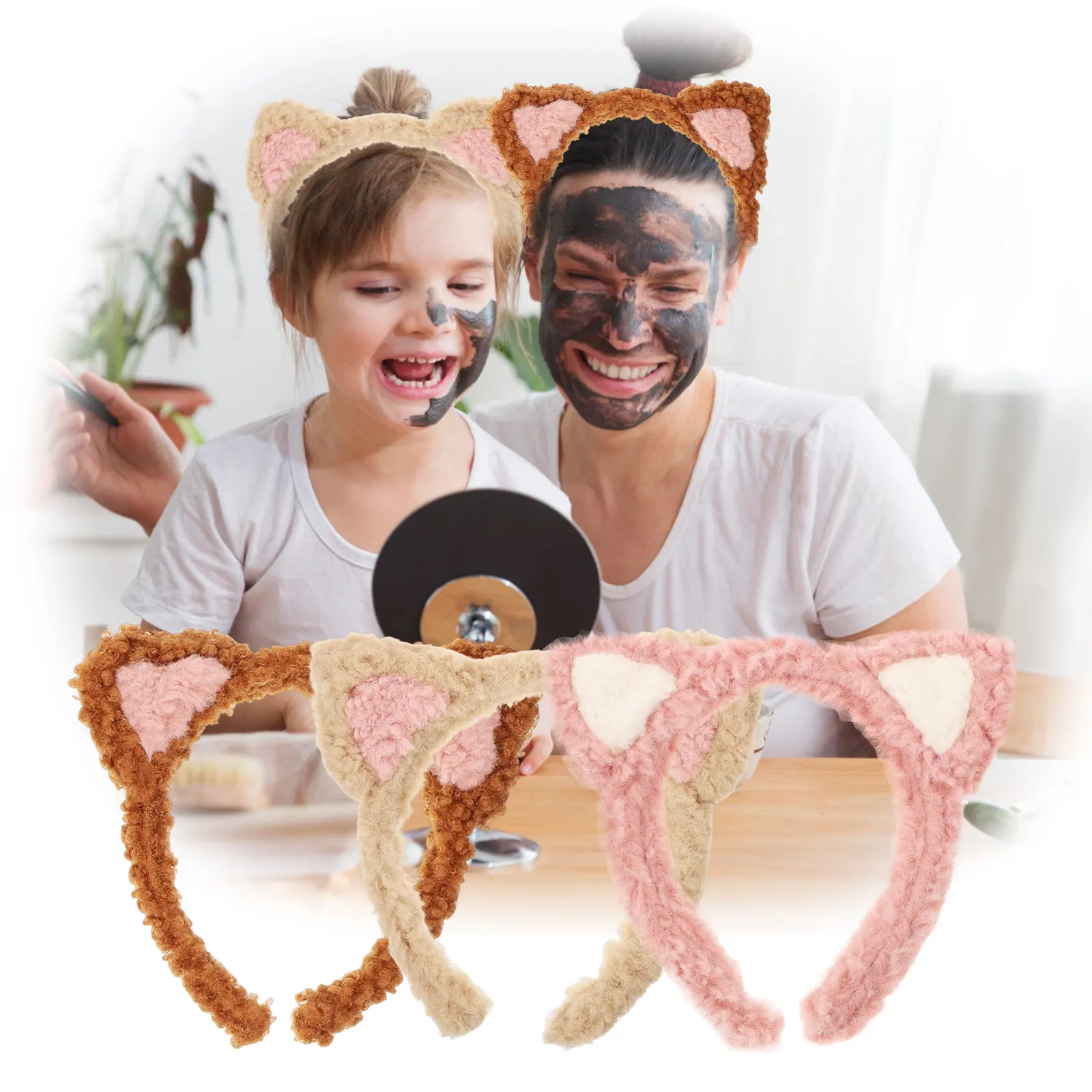 

3Pcs Cat Ear Skincare Headbands Face Wash Hairband Makeup Headband for Women Spa Hair Accessories Skin Care Headbands