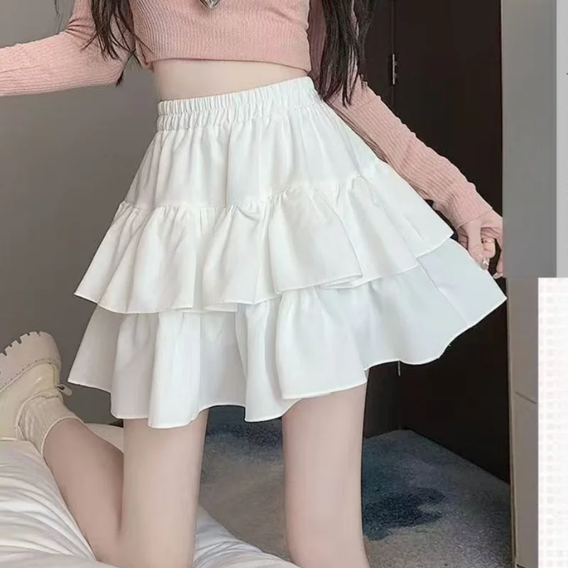 Korean Chic Ballet-style Tiered Skirt Y2K Sweet Girl's White Princess Mini Skirt Elastic High Waist Cake Skirt Shorts All-match
