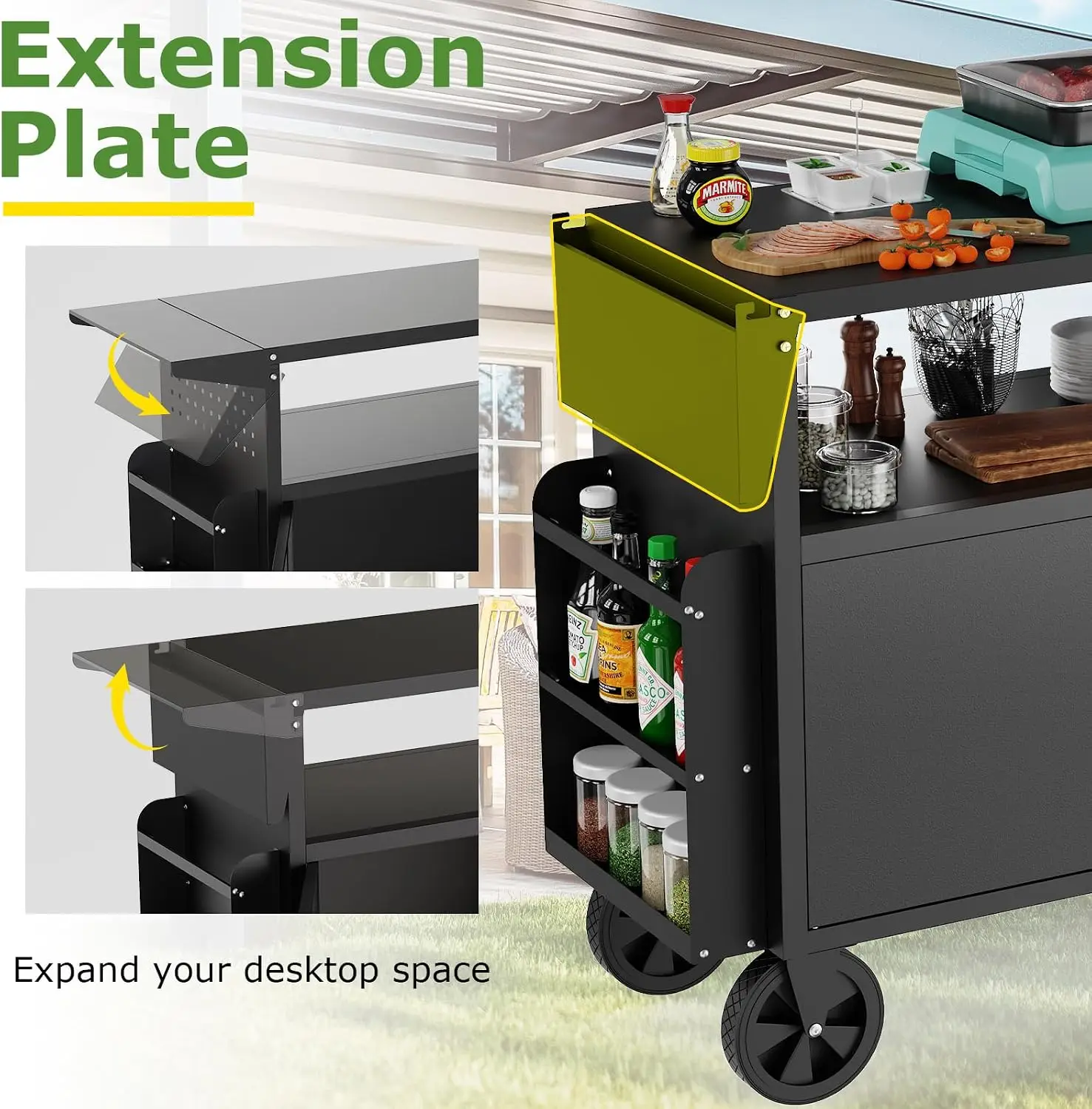 Outdoor Grill Cart Table With Storage Kitchen Island With Wheels Foldable Tabletop For BBQ Food Prep Station Heavy Duty Metal Griddle Countertop For Patio And Camping - view 4
