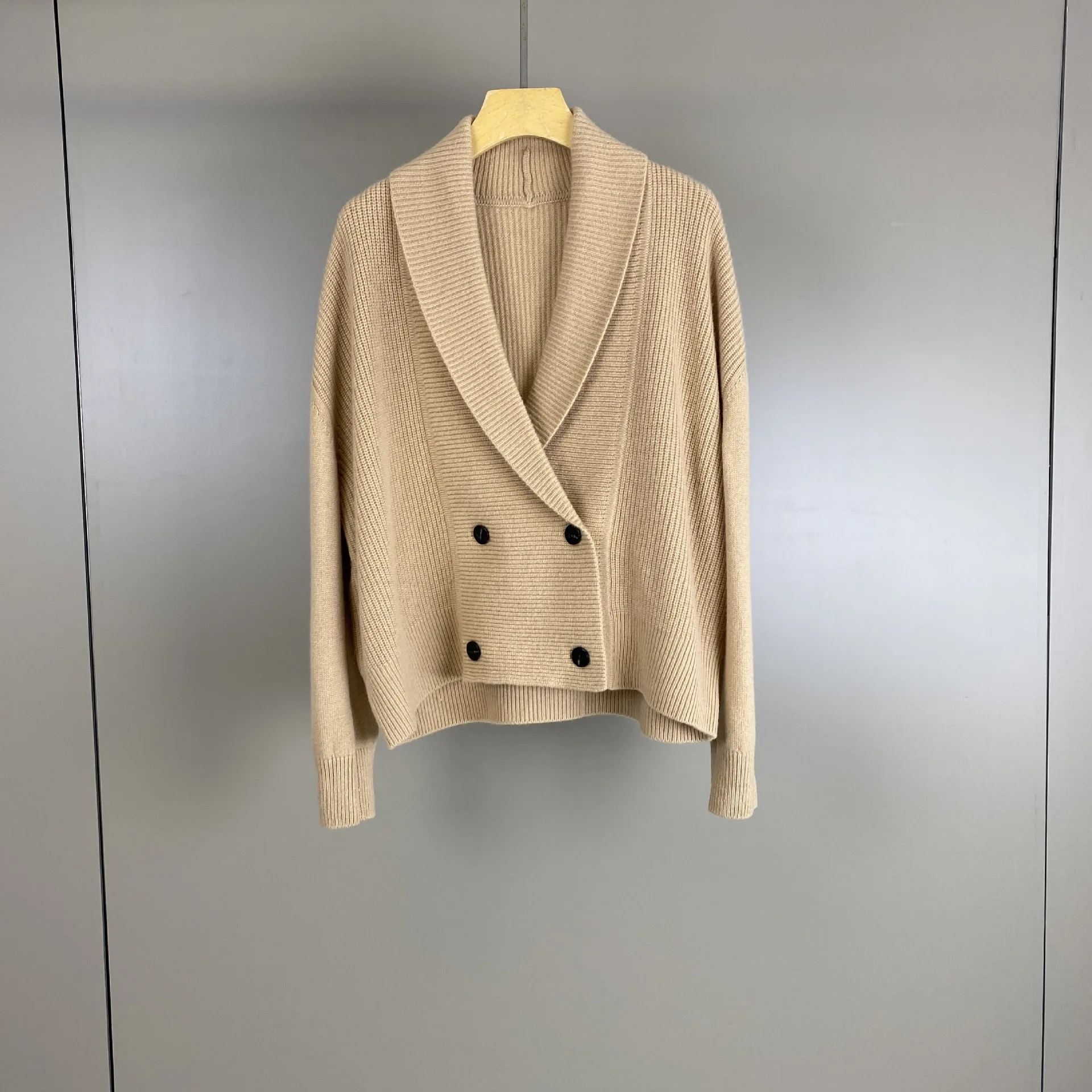 2026 Autumn/Winter New 100% Cashmere Double breasted Knitted Sweater Jacket