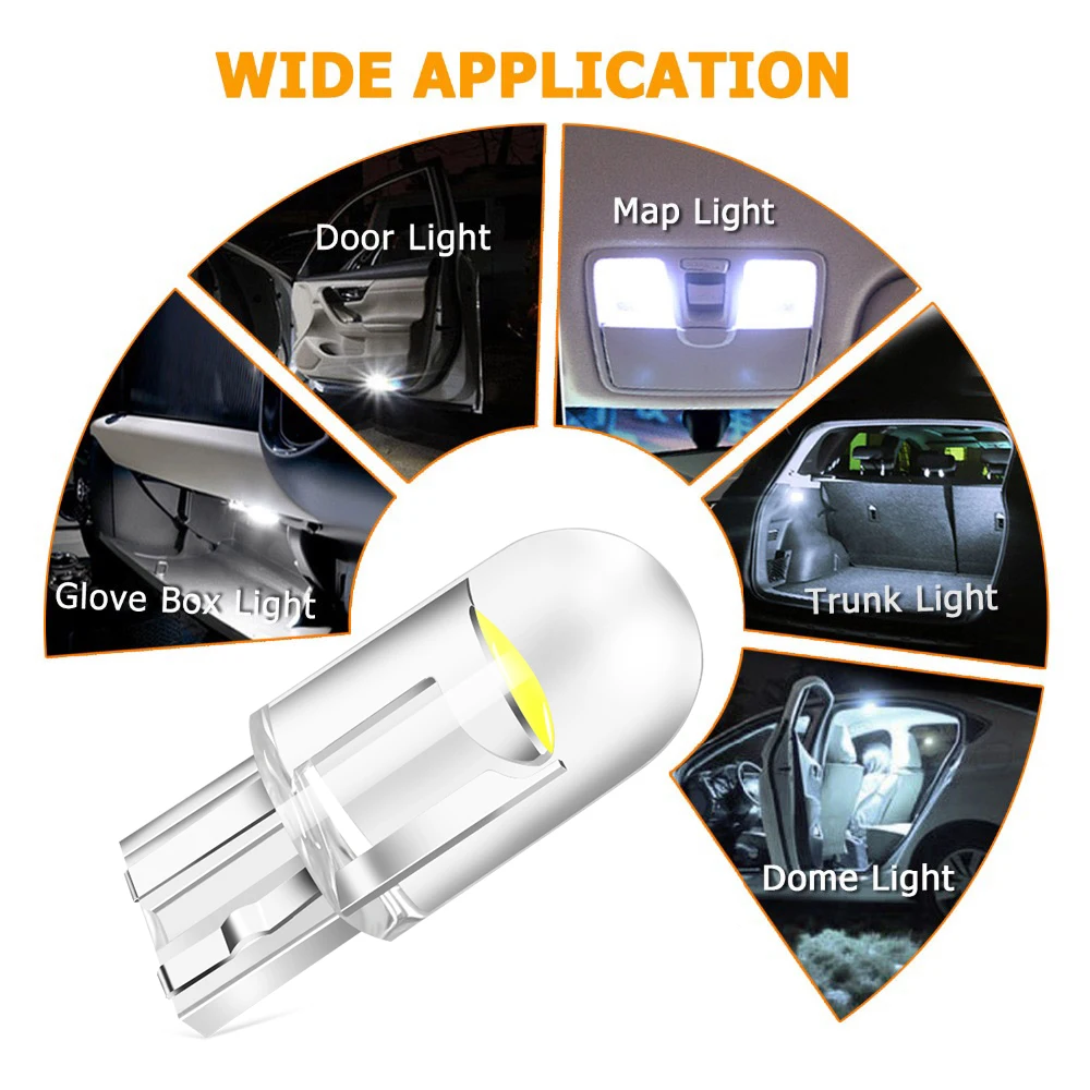 10x W5W Led T10 Car Light COB Glass 6000K Bulb Style 12V for Pandora DXL 4950 DX-90BT DX-91 Two Way