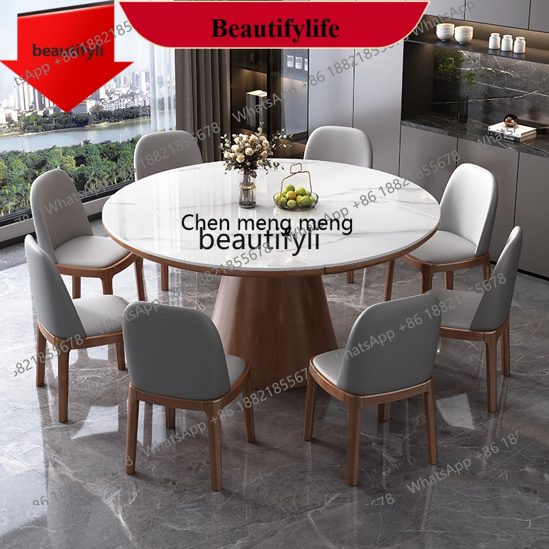 z183 a55 Retractable solid wood rock slab dining table household dining table modern simple light luxury square and round dual-p