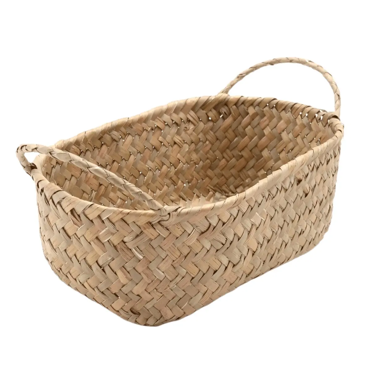 Workshop Gear Handmade Woven Storage Basket Straw Food Container Makeup Organizer Rattan Breadfruit Case Holder(S,24X15X9cm)