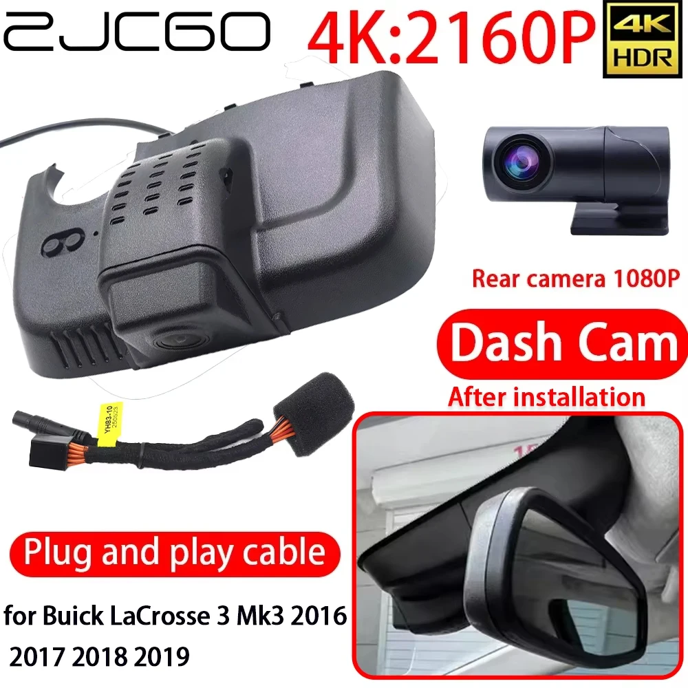 ZJCGO for Buick LaCrosse 3 Mk3 2016 2017 2018 2019 4K Car DVR Dash Cam Wifi Front Rear Lens Camera 24h Monitor Recording