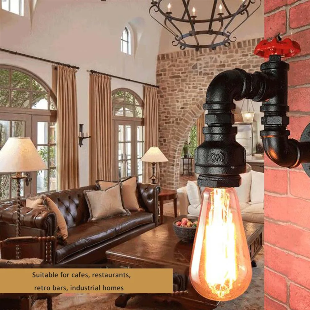 Vintage Industrial Loft Water Pipe Wall Light Retro Iron Wall Ceiling Lamp Multi Lights Lighting Living Room Bathroom Decor E27