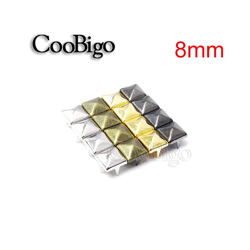 50pcs 8mm Claw Rivet Square Pyramid Studs Rivets Metal Leather Punk Stud Shoes Garment Bracelets DIY Craft Accessories