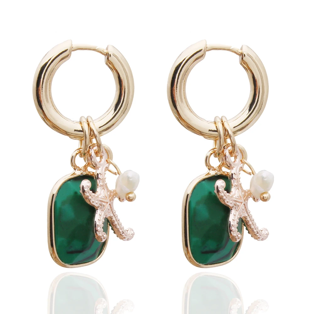 Pendant Earrings For Woman Boho Natural Stone Clover Malachite Powder Crystal Bohemia Charm Ear Luxury Quality Jewelry Girls