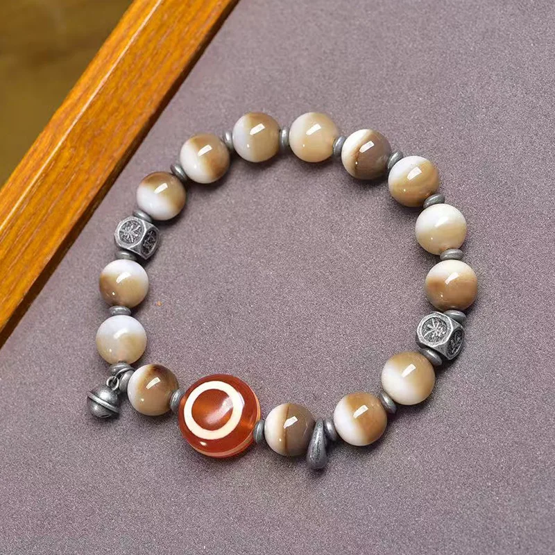 

Natural Old Western Asia Inlaid Erosion Line Bead Collectible Bracelet South Red Agate Tian Zhu Tibetan Silver Bracelet
