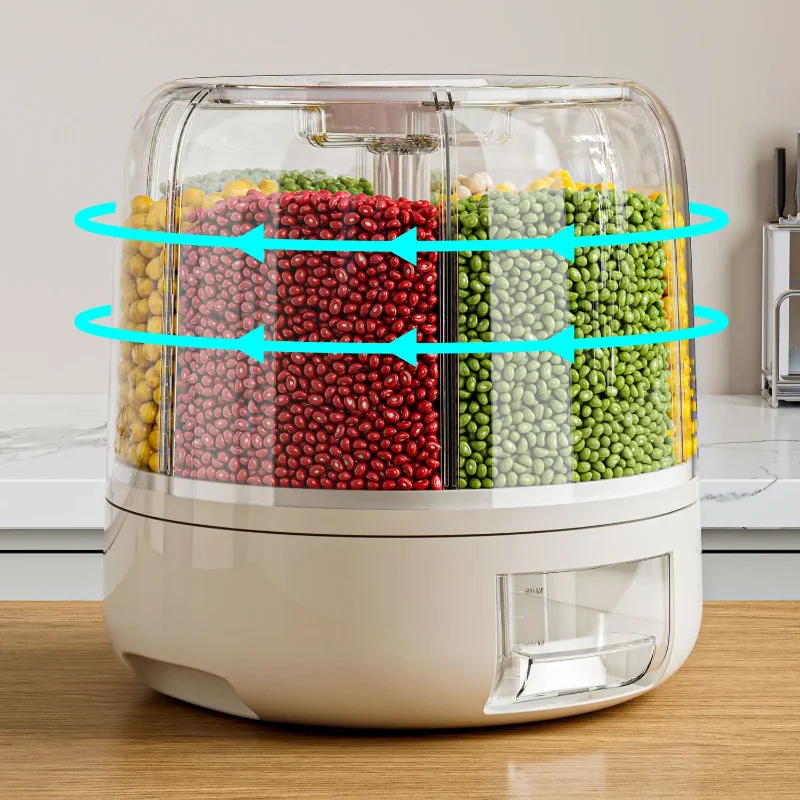 Rotating Rice Dispenser 5/10KG 360 Degree Sealed Moisture-Proof Grain Bucket Pet Food Container Convenient Food Storage